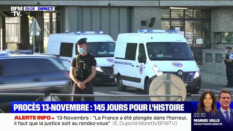 Salah Abdeslam actuellement escorté vers le Palais de Justice de Paris pour assister au procès des attentats du 13-Novembre