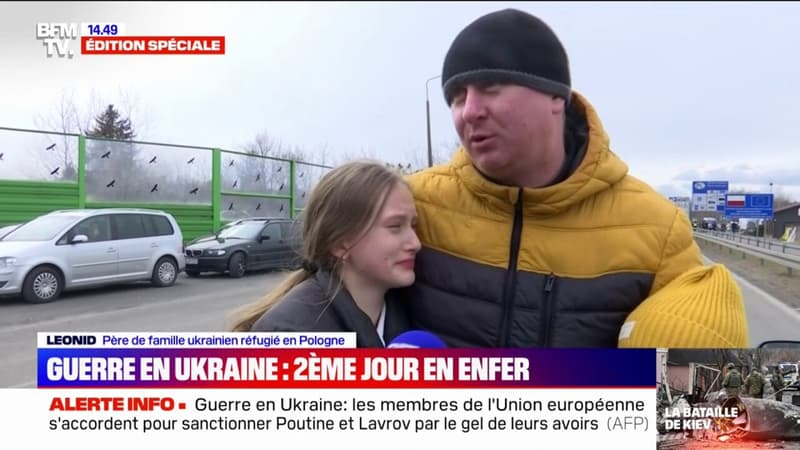 L’émotion d’un père de famille ukrainien après avoir retrouvé ses filles en Pologne