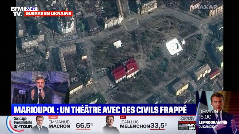 Le mot “enfants” était inscrit autour du théâtre bombardé à Marioupol, selon des images satellite