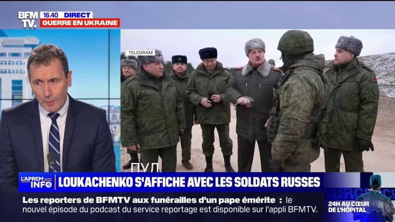 Le président biélorusse, Alexandre Loukachenko, rend visite à des troupes russes