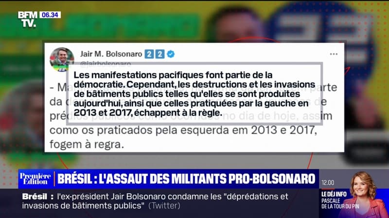Lieux de pouvoir envahis au Brésil: l’ex-président Jair Bolsonaro condamne les “déprédations et invasions de bâtiments publics”