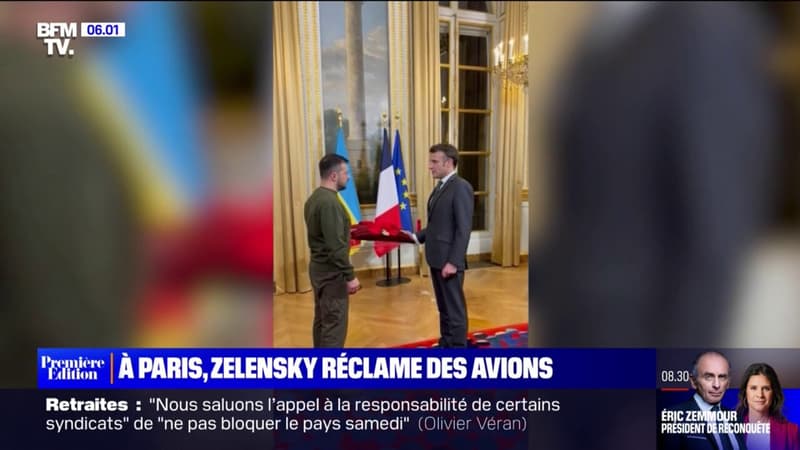 Emmanuel Macron remet la légion d’honneur à Volodymyr Zelensky lors de son déplacement à Paris