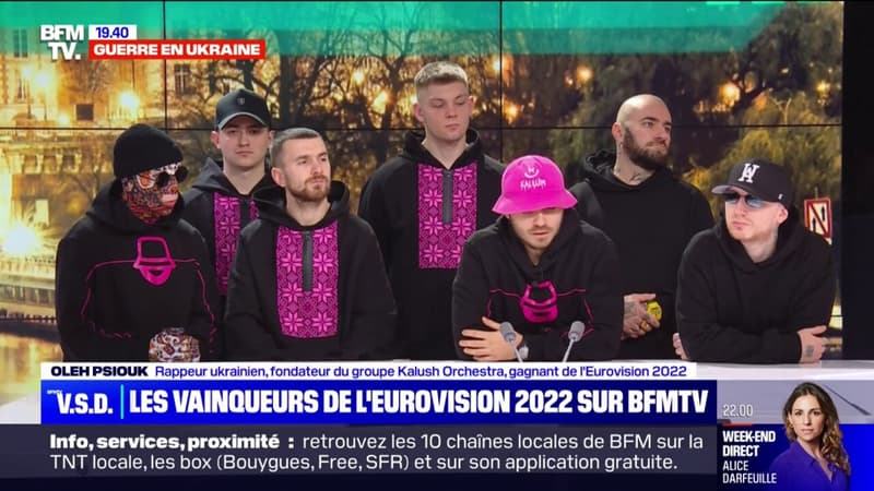 Les vainqueurs ukrainiens de l’Eurovision 2022, Kalush Orchestra, expliquent le sens de leur chanson Stefania, sur BFMTV
