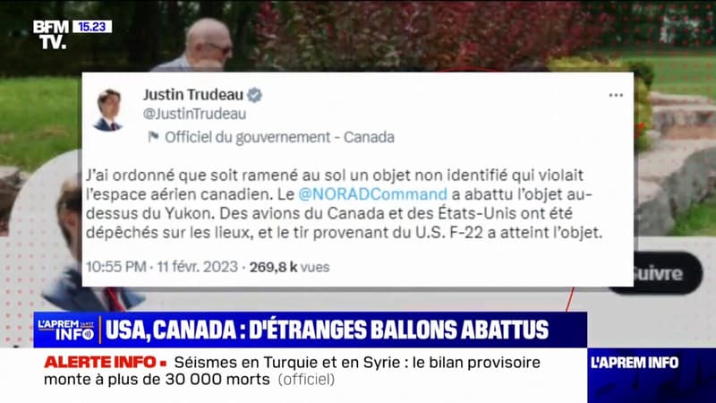 Un “objet non identifié” abattu dans le ciel canadien