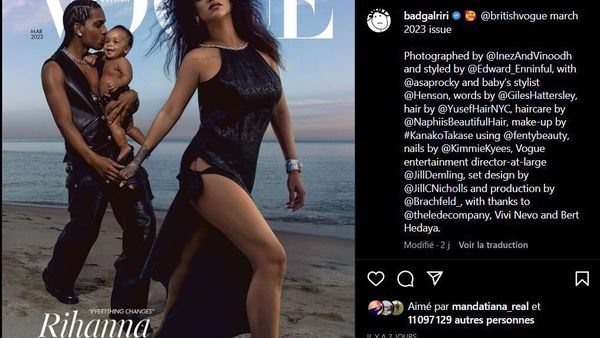 Rihanna : smoky eye et robe fendue très sexy, elle pose avec son bébé et son compagnon en Une de Vogue