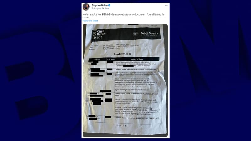 Un document top secret relatif au voyage de Joe Biden en Irlande retrouvé dans les rues de Belfast