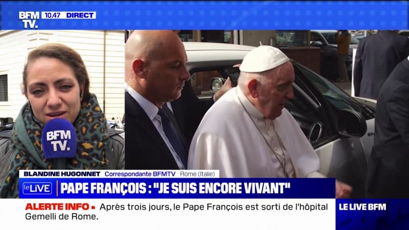 “Je suis encore vivant”, plaisante le pape à sa sortie d’hôpital