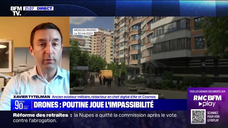 Attaque de drones à Moscou: “Si ça avait été des explosifs de qualité militaire, les dégâts auraient été largement supérieurs” pour Xavier Tytelman, ancien aviateur militaire