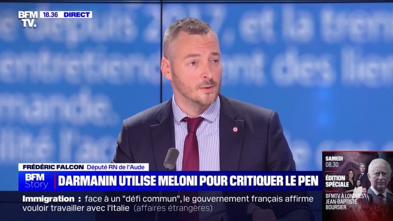 Propos de Gérald Darmanin sur Giorgia Meloni: “Monsieur Darmanin essaye de faire diversion sur son bilan qui est absolument calamiteux” pour Frédéric Falcon (RN)