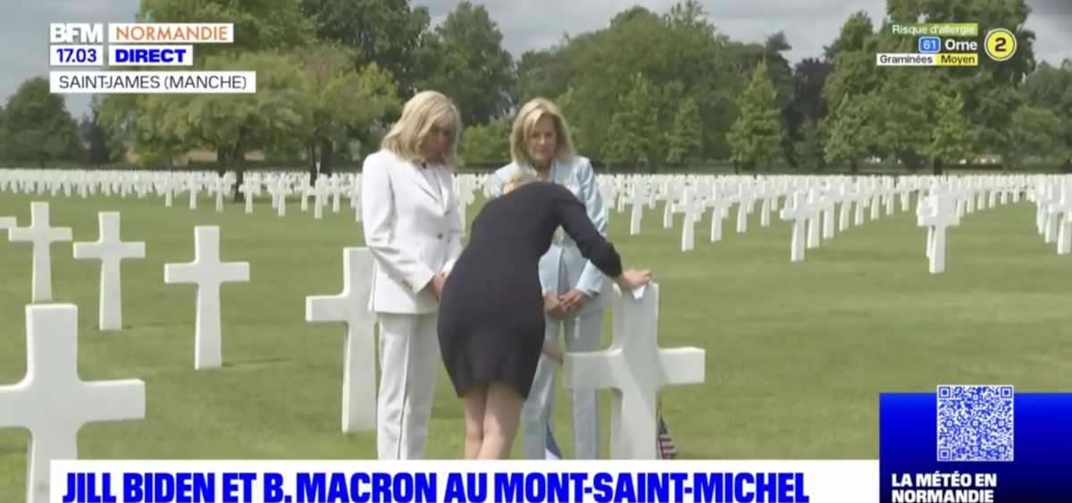 Brigitte Macron : son tailleur immaculé tranche avec celui de Jill Biden au Mont-Saint-Michel (PHOTOS)