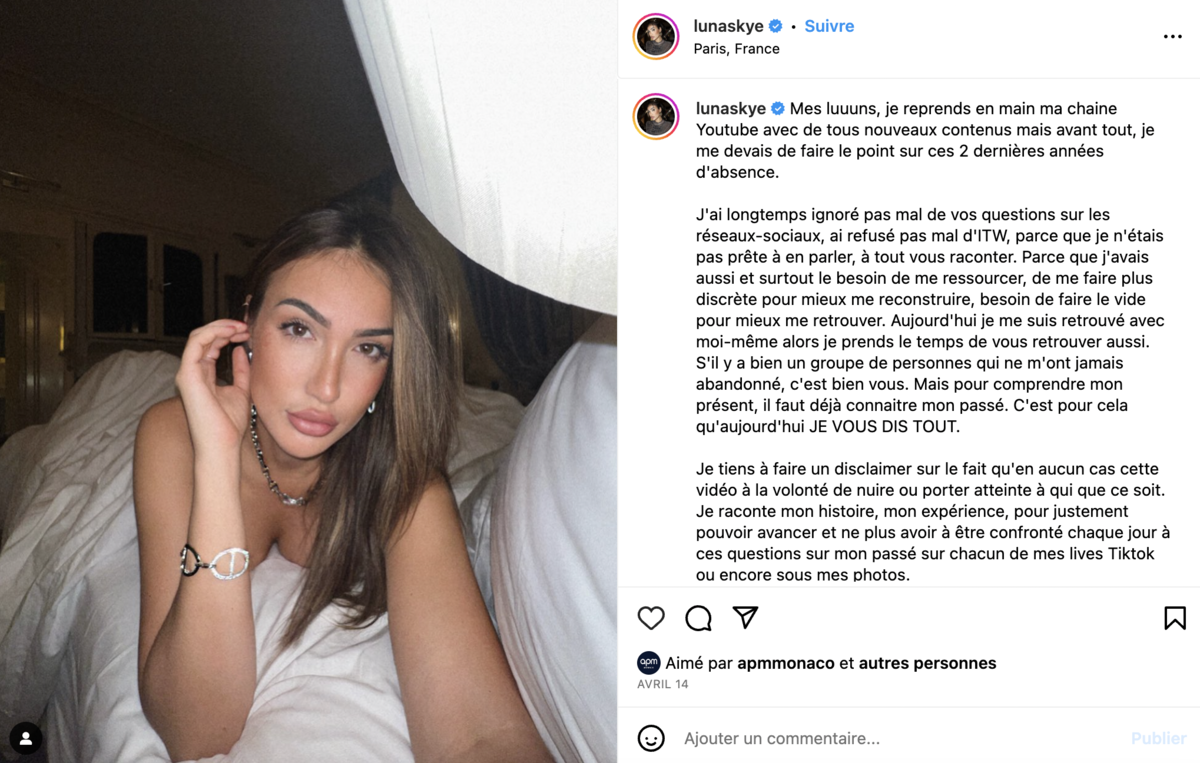 « J’ai sombré » : drogue, prison, dealers… Le passé de Luna Skye refait surface