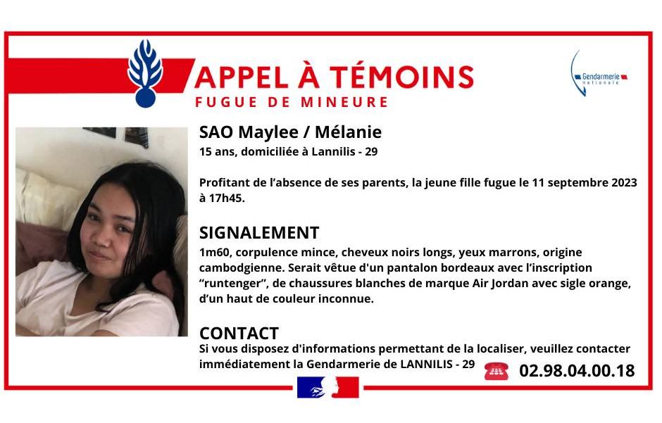 Finistère : Un appel à témoins pour retrouver une adolescente de 15 ans