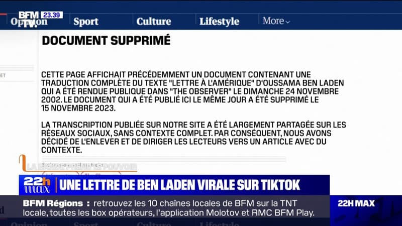 LA BANDE PREND LE POUVOIR – Une lettre de Ben Laden virale sur TikTok