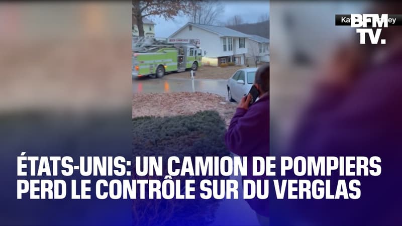 États-Unis: les images d’un camion de pompiers qui perd le contrôle sur une route verglacée