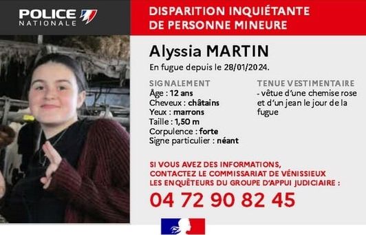 Rhône : Un appel à témoins lancé après la disparition d’Alyssia, une ado de 12 ans, disparue à Bron