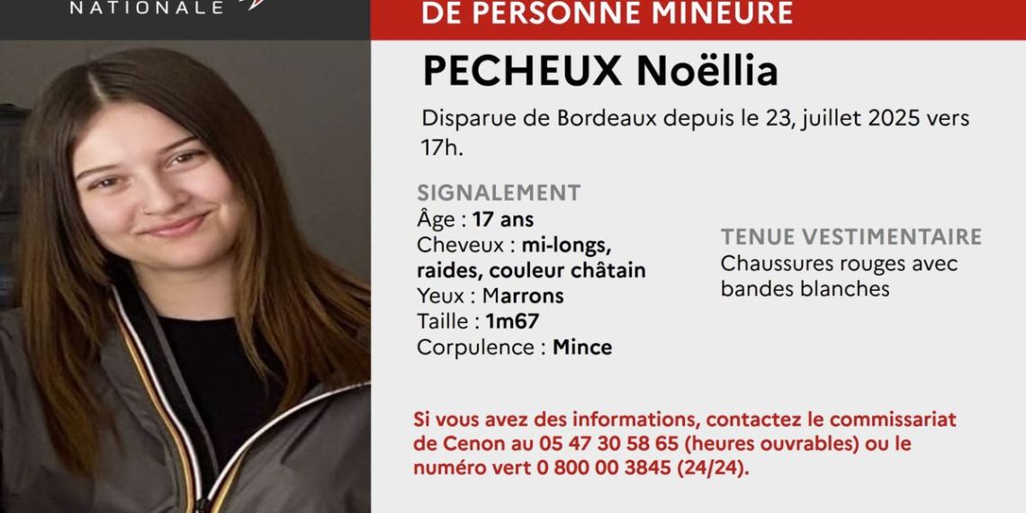 Bordeaux : La police recherche Noëllia, 17 ans, portée disparue depuis une semaine