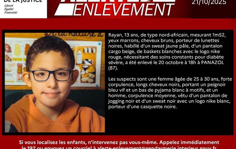 Alerte enlèvement en Haute-Vienne : Ce que l’on sait de la disparition de Rayan, 13 ans